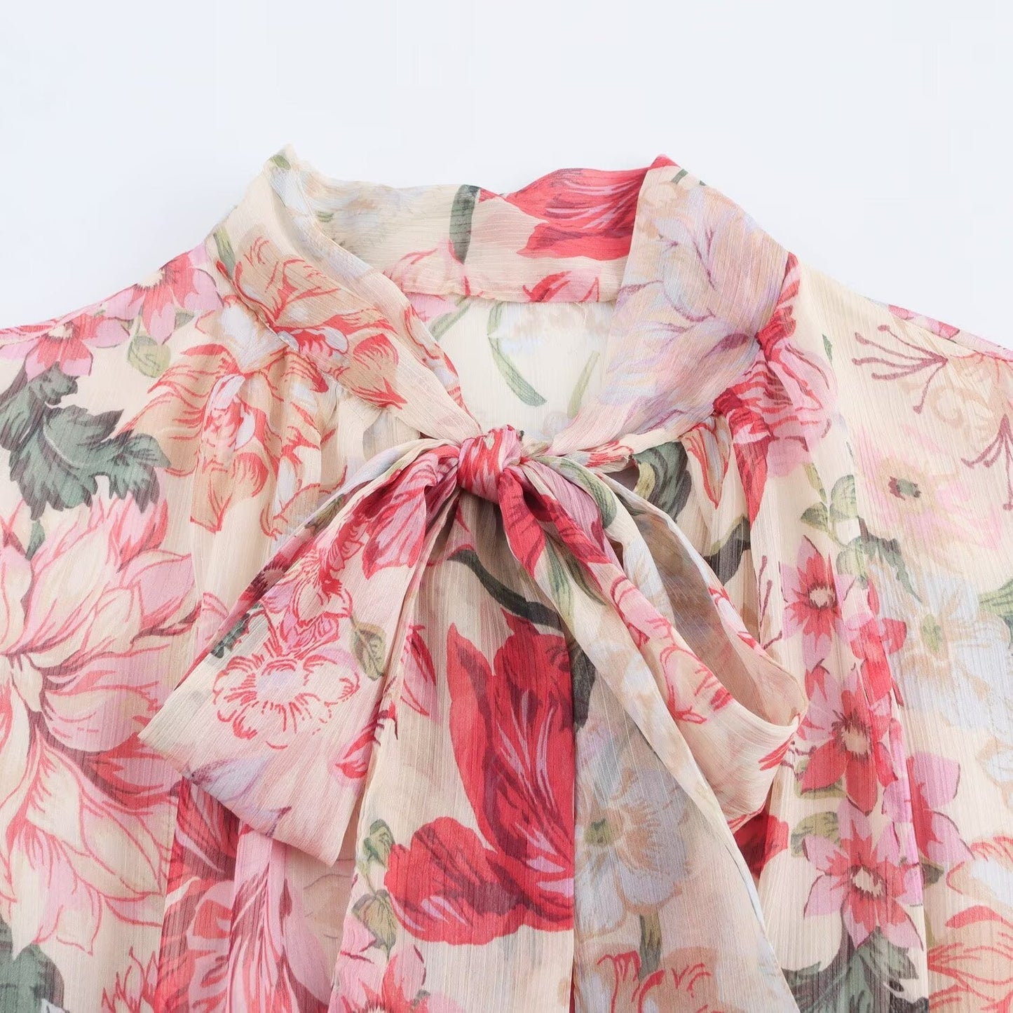 Women's new chic Fashion with Belt bow tie decoration loose flower print MIDI dress retro long sleeved women's dress Mujer