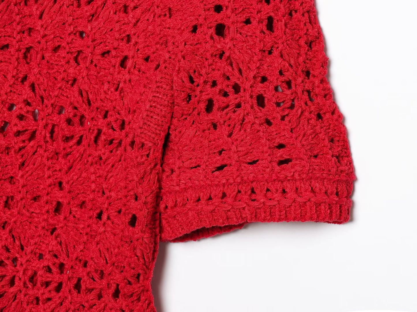 Women's New Fashion Casual Single breasted Short sleeved Hollow Knitted Coat