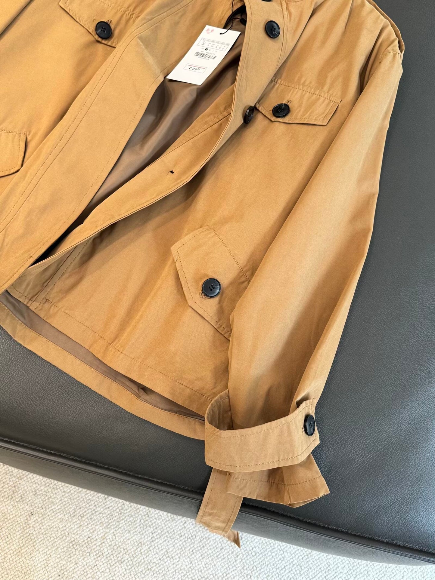 Women's new fashion with Belt short retro stand collar Windbreaker coat