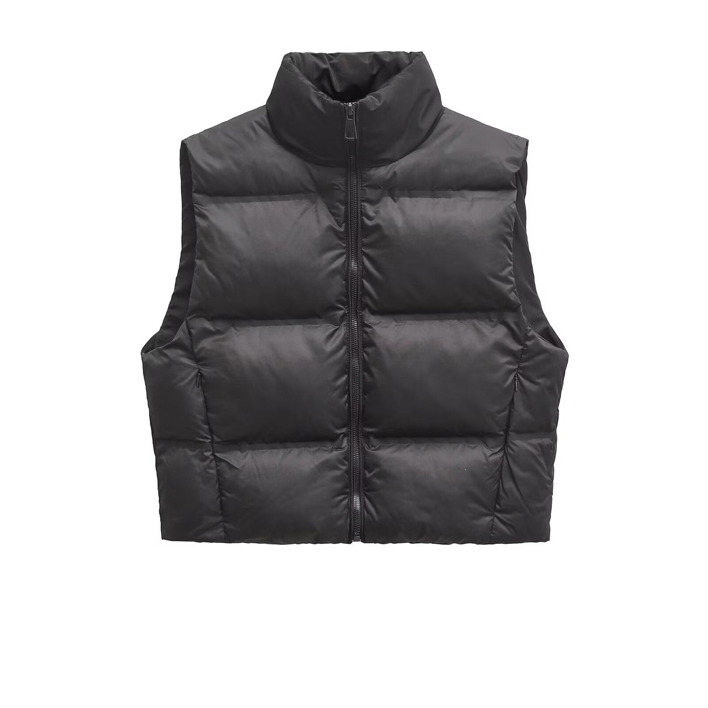 Women's short standing collar sleeveless cotton vest