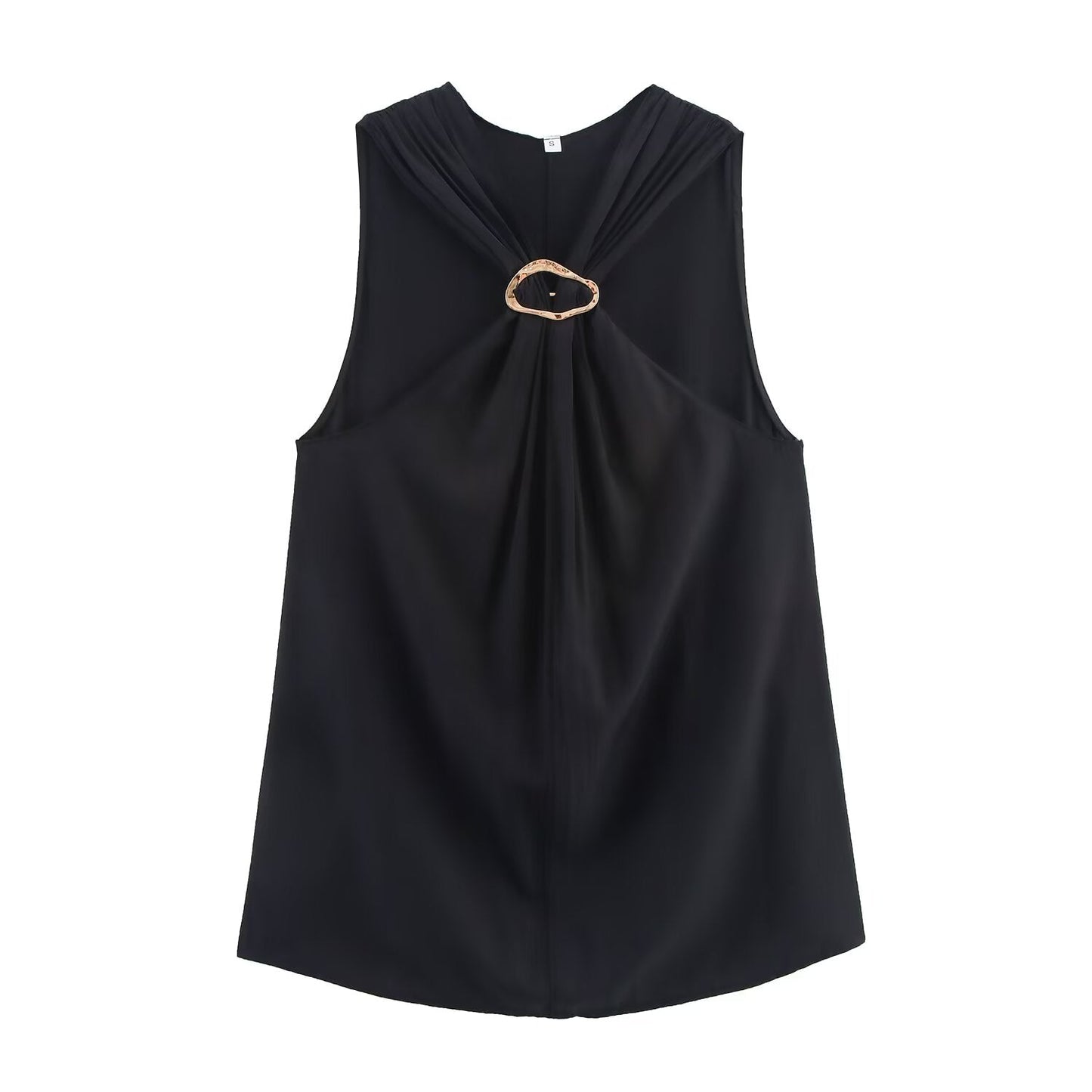 Women's new fashion brooch decoration sleeveless hanging neck top
