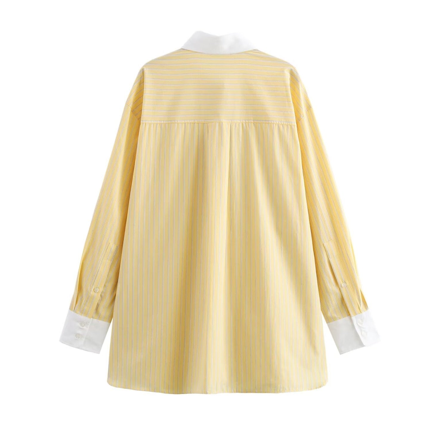 Women's new fashion pocket decoration loose patchwork striped shirt casual single breasted shirt retro long sleeved women's shirt chic top