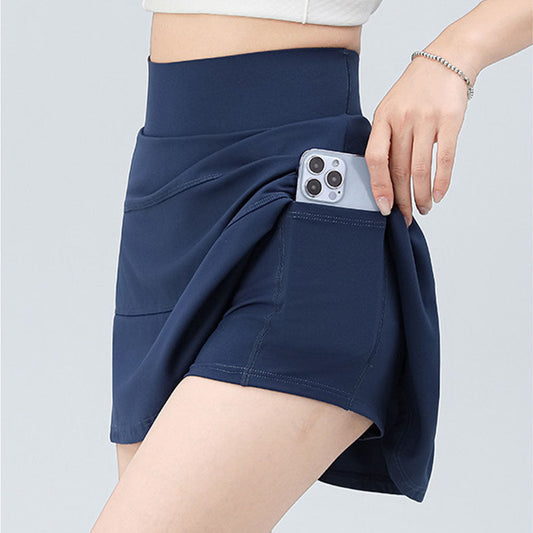 Women's New Ice Sports Wind High Waist Elastic Lining with Pocket Skirt Yoga Skirt