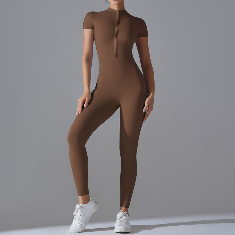 Women's New Nude Zipper Short-sleeved Yoga Clothes Quick-drying Breathable Outdoor Sports Tights Fitness Clothes