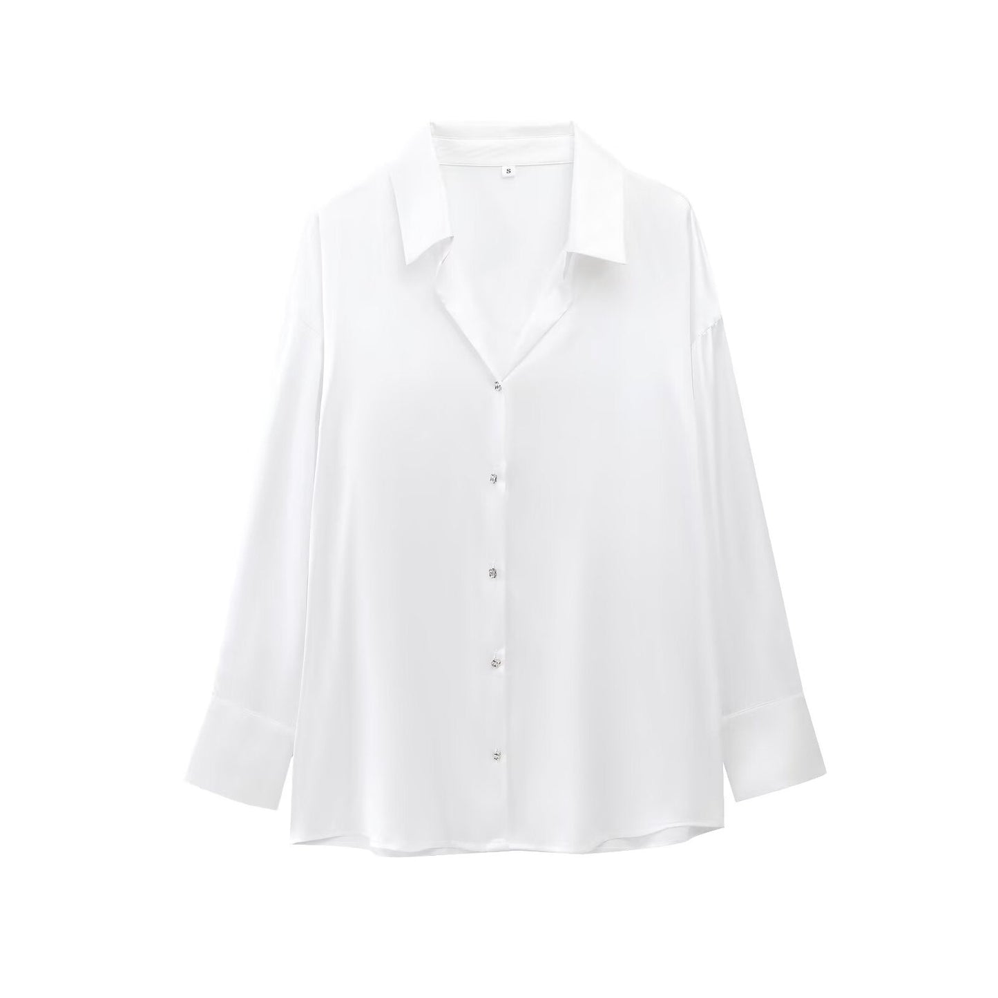 Women's new fashion casual single breasted shirt long sleeved satin textured shirt