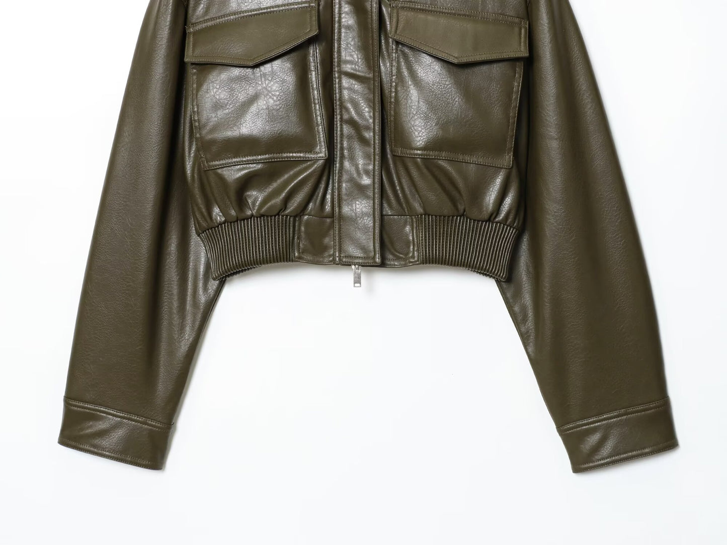 Women's new fashion faux leather effect short stand collar jacket Coat