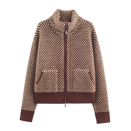 Women's new faux fur effect stand collar knitted Coat