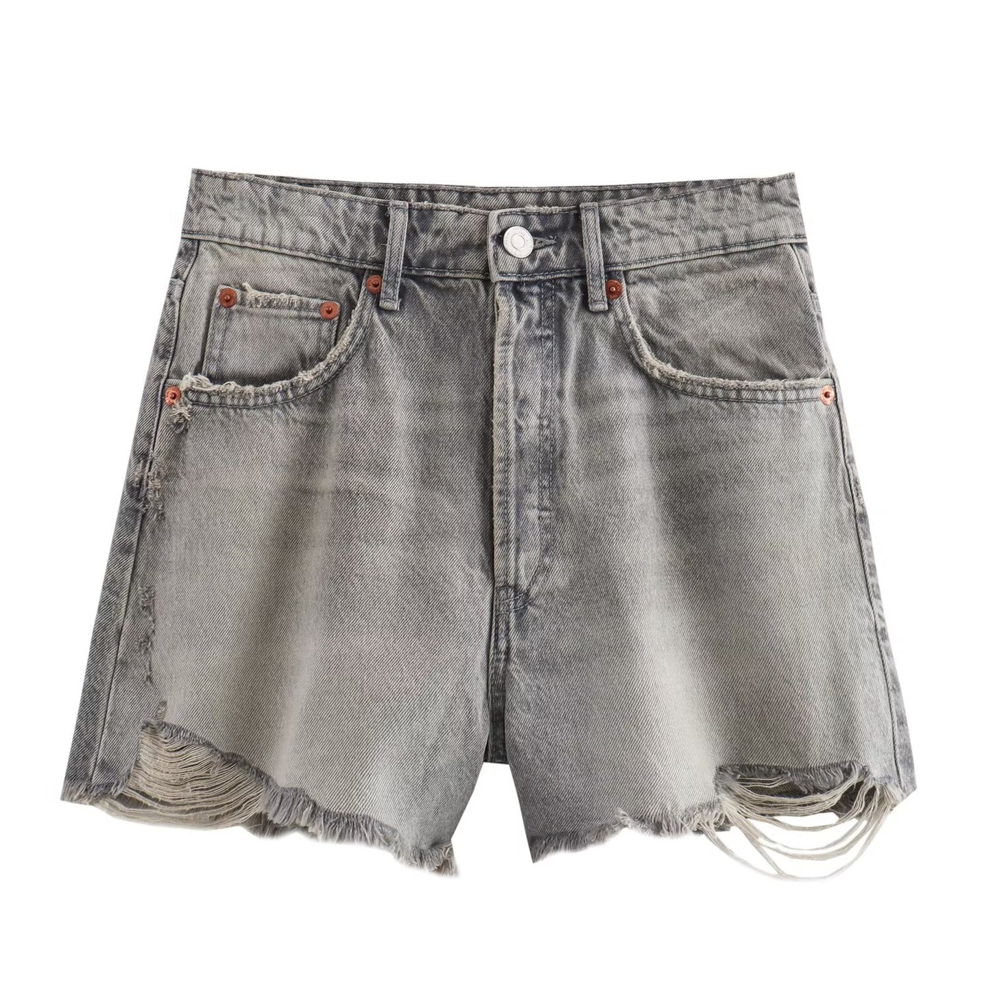 Ladies' new fashion Broken hole decoration casual side pocket high waisted denim shorts