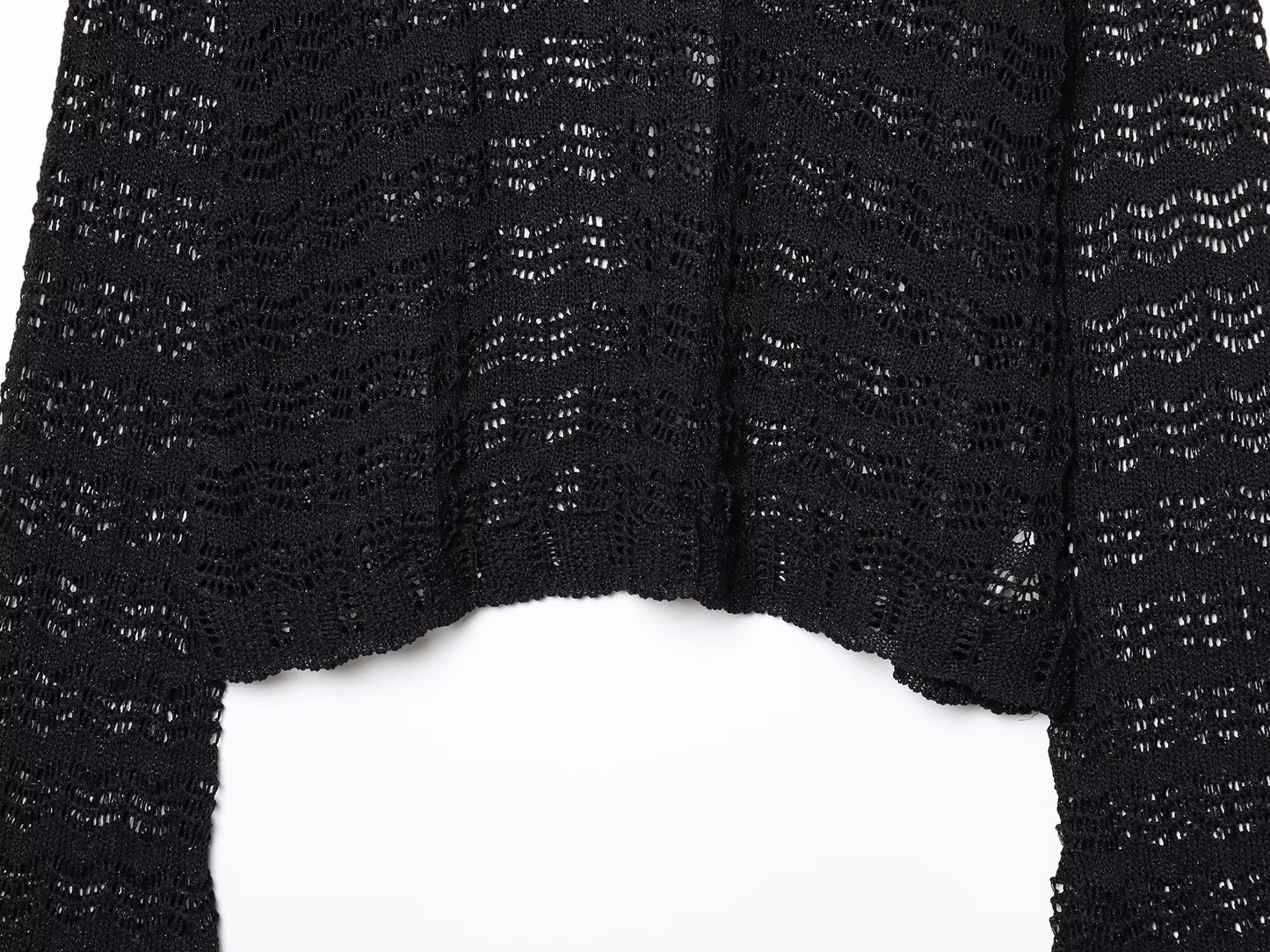 Women's 2025 New Fashion Long Sleeve Jacquard Mesh Short Knitted Top