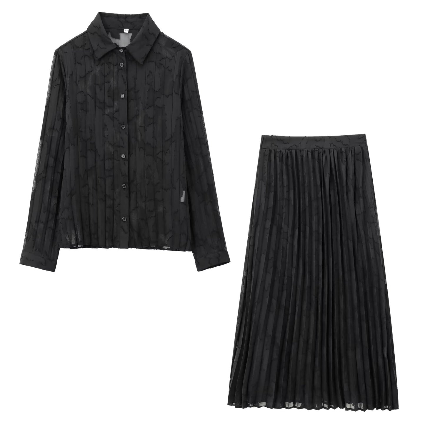 Women's new fashion printed semi transparent pleated shirt+Skirts suit