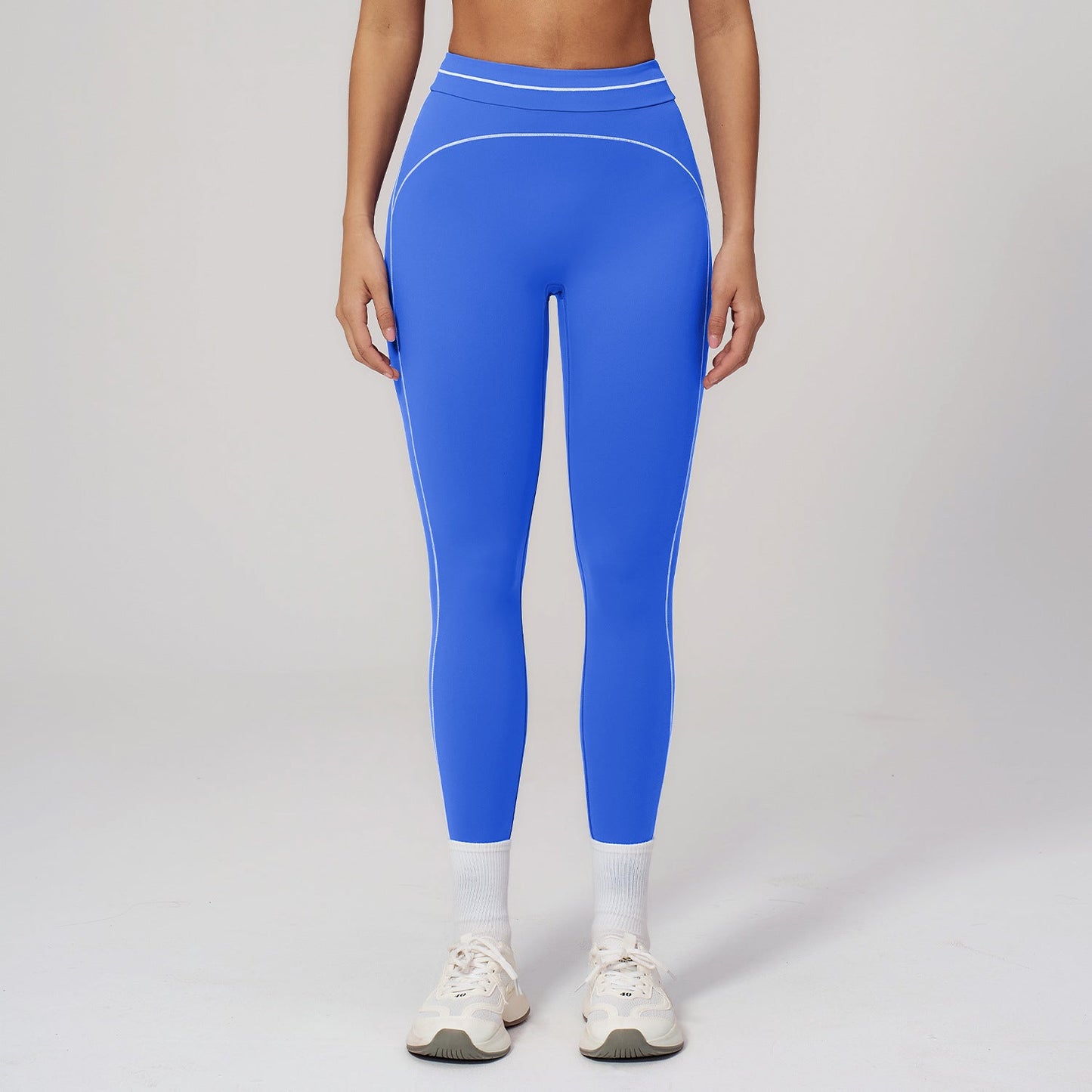 2026 women's new contrast sanding yoga pants high waist tight pants