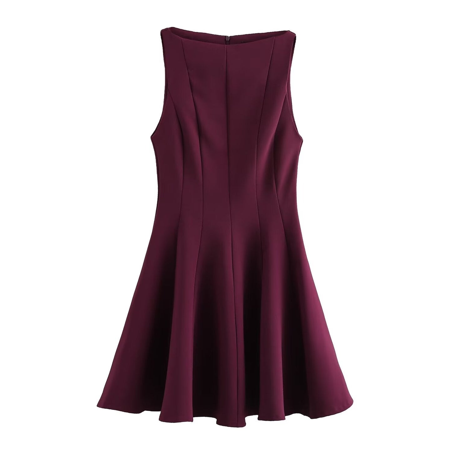 Women's new Chic Fashion slim fit versatile solid wide swing mini dress retro round neck sleeveless women's dress Mujer