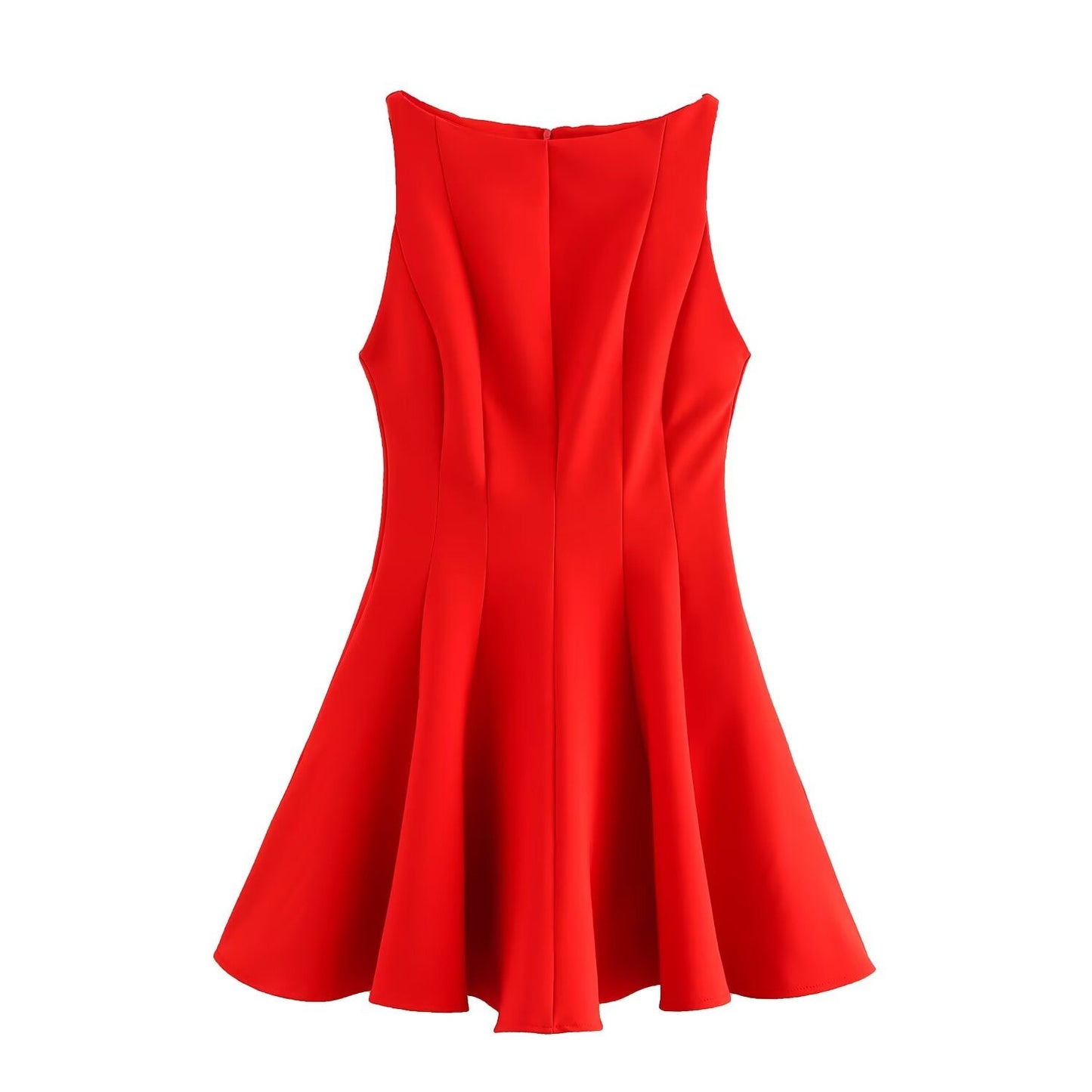 Women's new Chic Fashion slim fit versatile solid wide swing mini dress retro round neck sleeveless women's dress Mujer