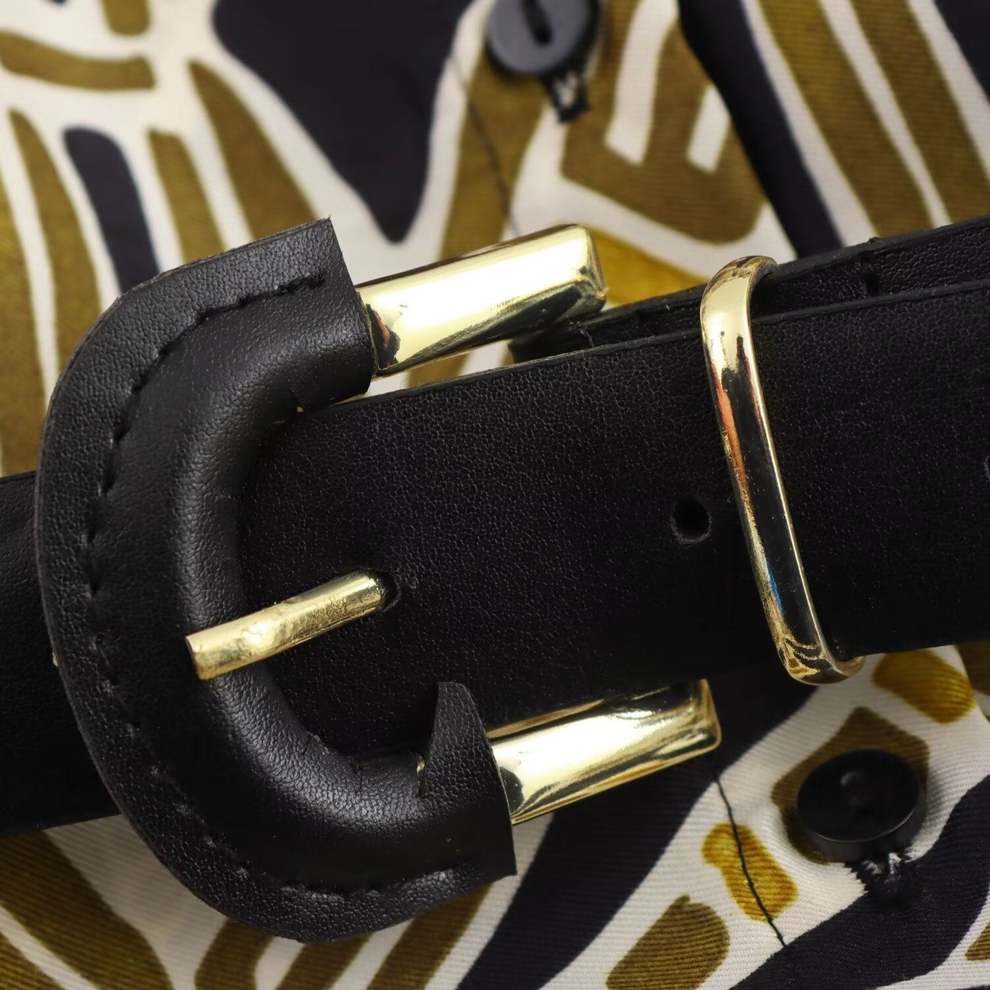 Women's new Chic Fashion belt decoration loose single breasted printed MIDI dress retro lapel long sleeved women's dress Mujer