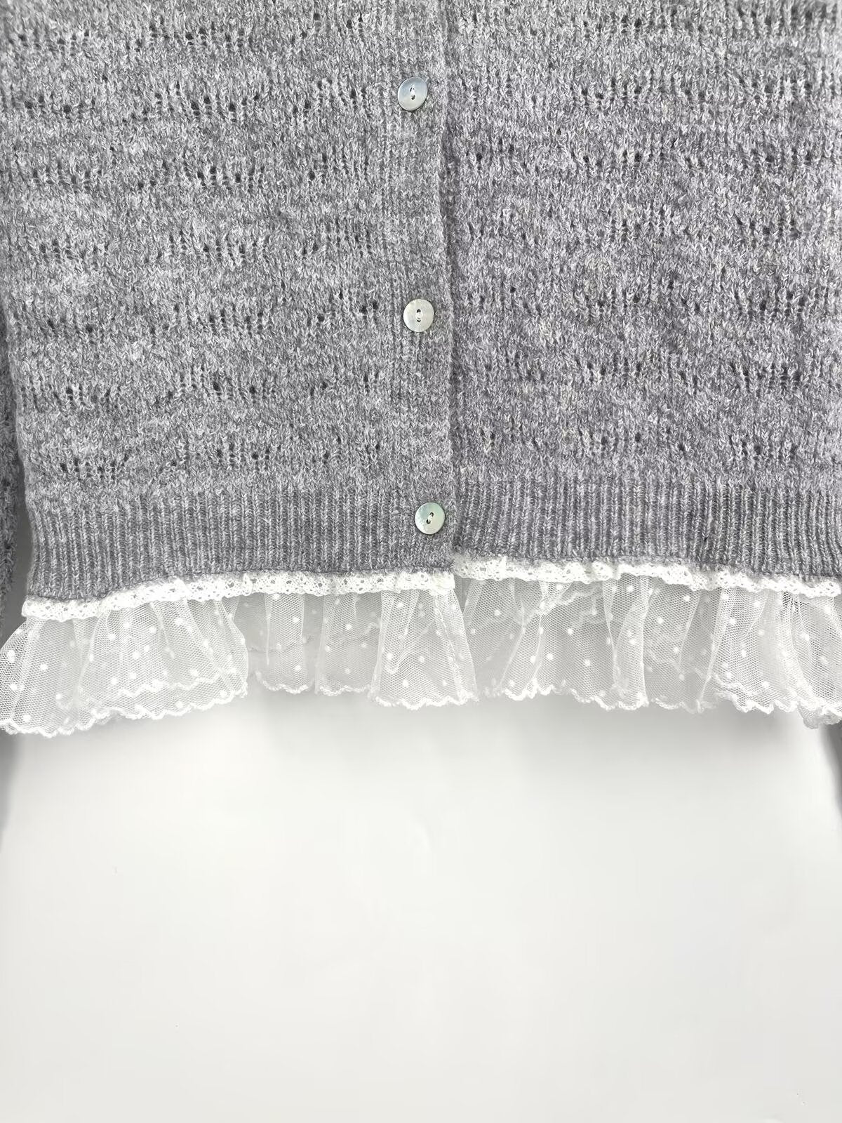 Women's new fashion lace patchwork V-neck knitted cardigan