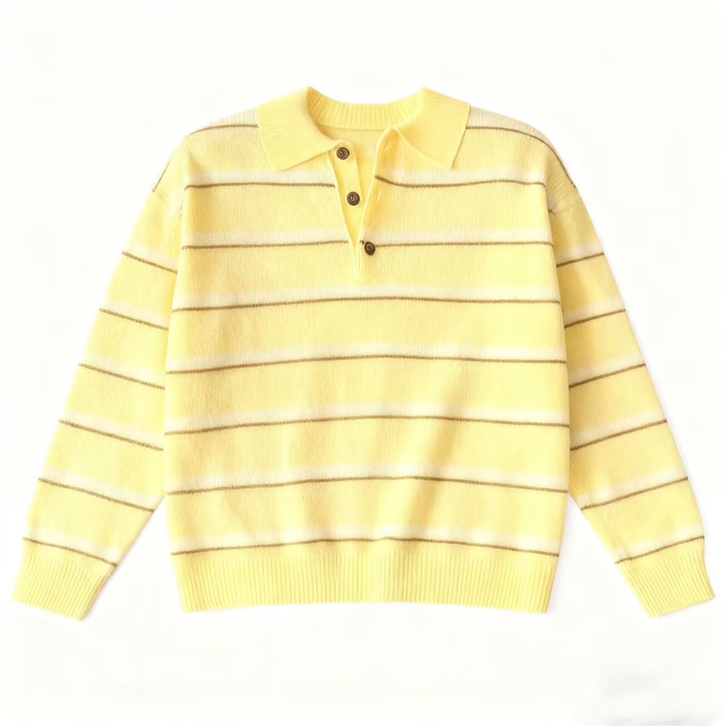 Women's casual striped knitted polo shirt