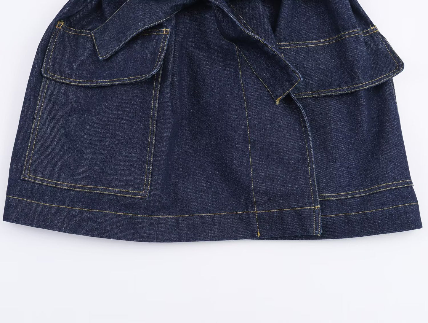 Women's new fashion with Belt loose short denim windbreaker Coat