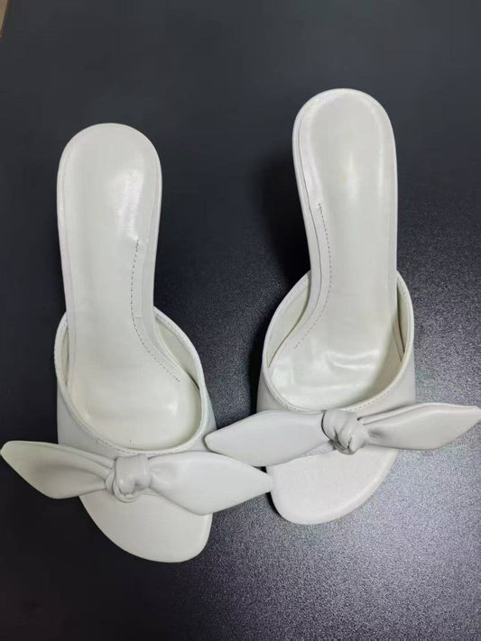 Women's 2025 New Fashion Joker Bow Decorated High Heels Sandals with Slippers.