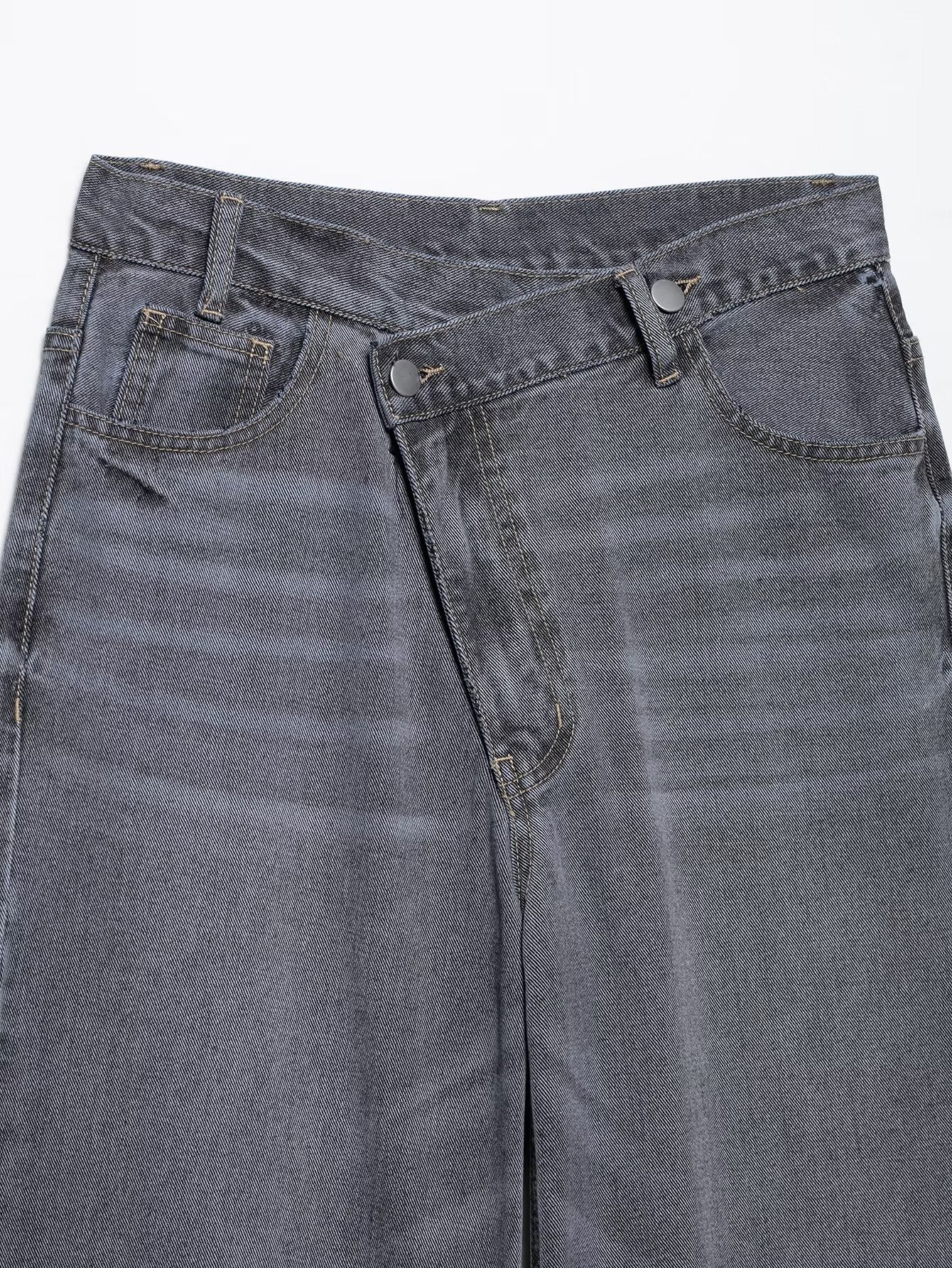 Women's new fashion asymmetrical design loose high waisted casual wide leg jeans