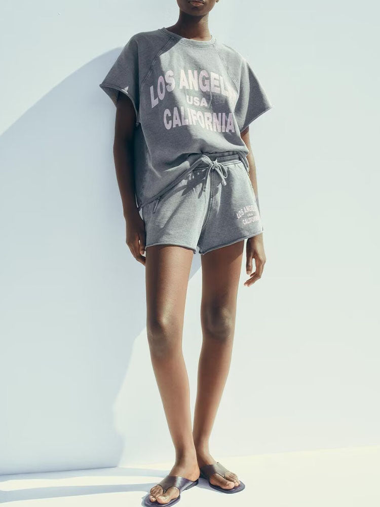 Suit women's 2 pieces 2025 fashion loose short sleeve T-shirt retro women+shorts women's suit