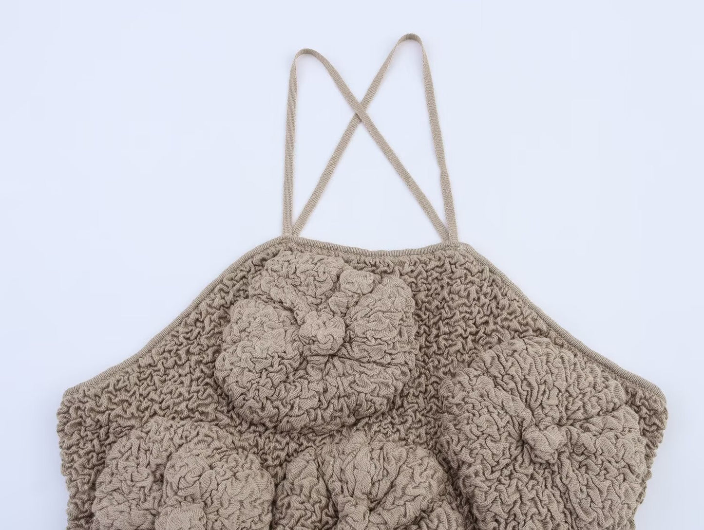 Women's new fashion fluffy texture design short backless suspender top