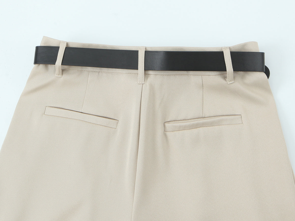 Women's new fashion belt decoration multi-color loose casual double pleated pants retro high waisted side pocket women's pants