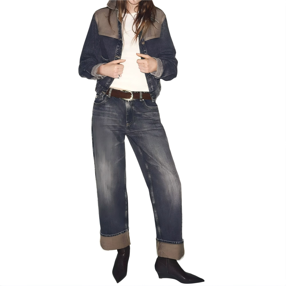 suit Women's 2 pieces patchwork denim jacket Coat+Jeans