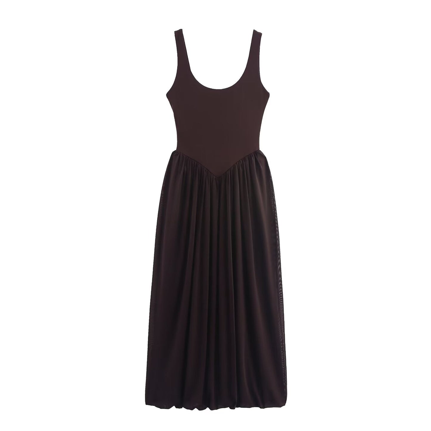 Women's New Fashion Sleeveless tulle Splicing Midi Dress