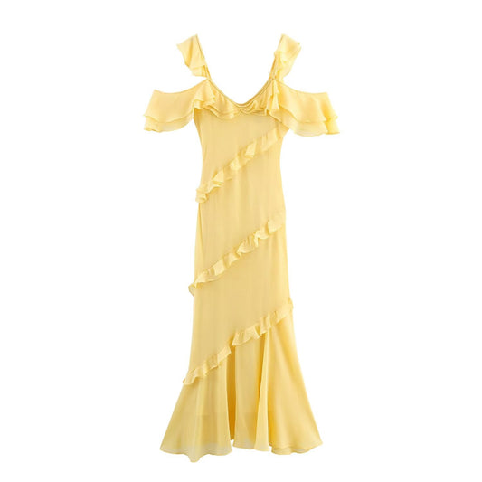 Women's New Fashion Stacked Decorative Splicing Chiffon Midi Dress