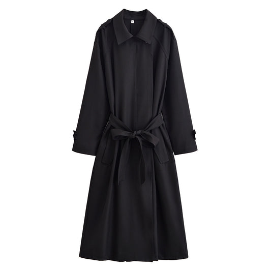 Women's new fashion with Belt black Long style windbreaker Coat