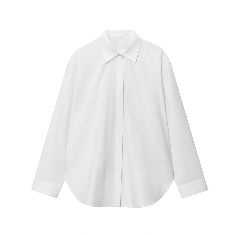Women's new fashion loose basic style poplin button up shirt