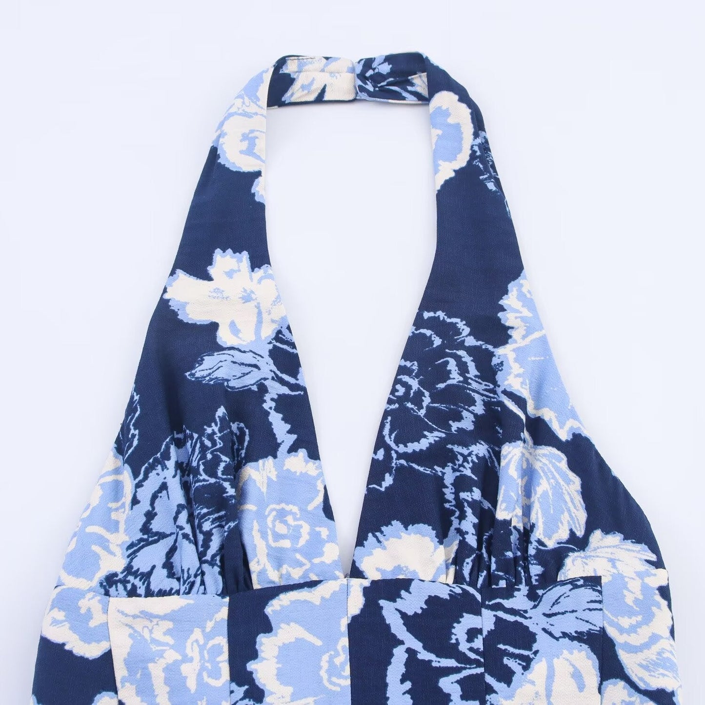 Women's new fashion printed backless hanging neck MIDI dress