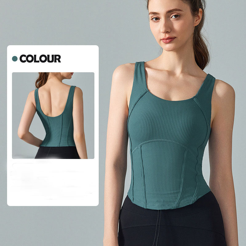 LU Women's new yoga vest with chest pad and waist suture