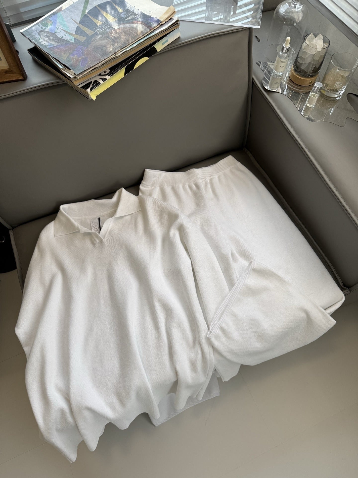 Women's new casual Joker suit Polo neck knitted pullover wide-leg trousers two-piece knitted suit