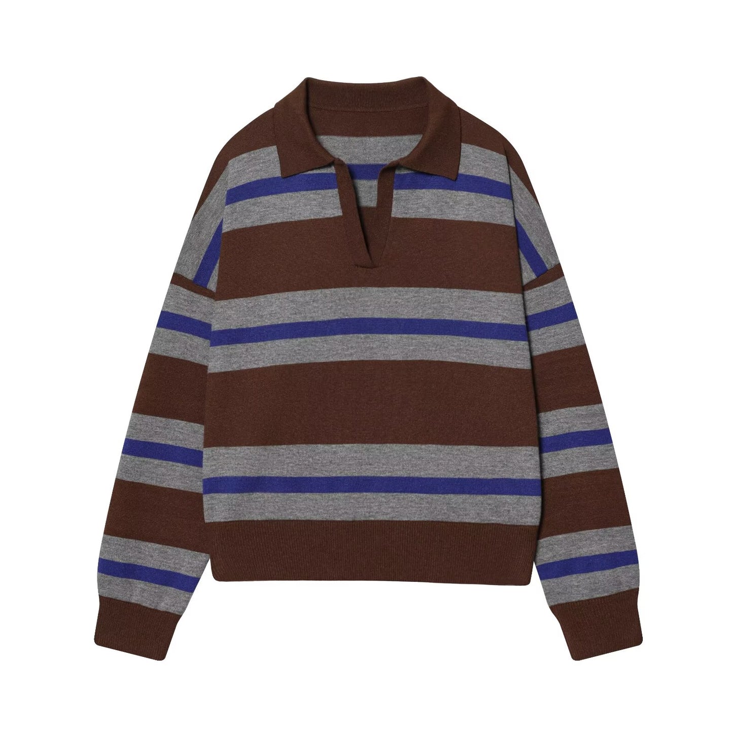 Women's casual striped knitted polo shirt