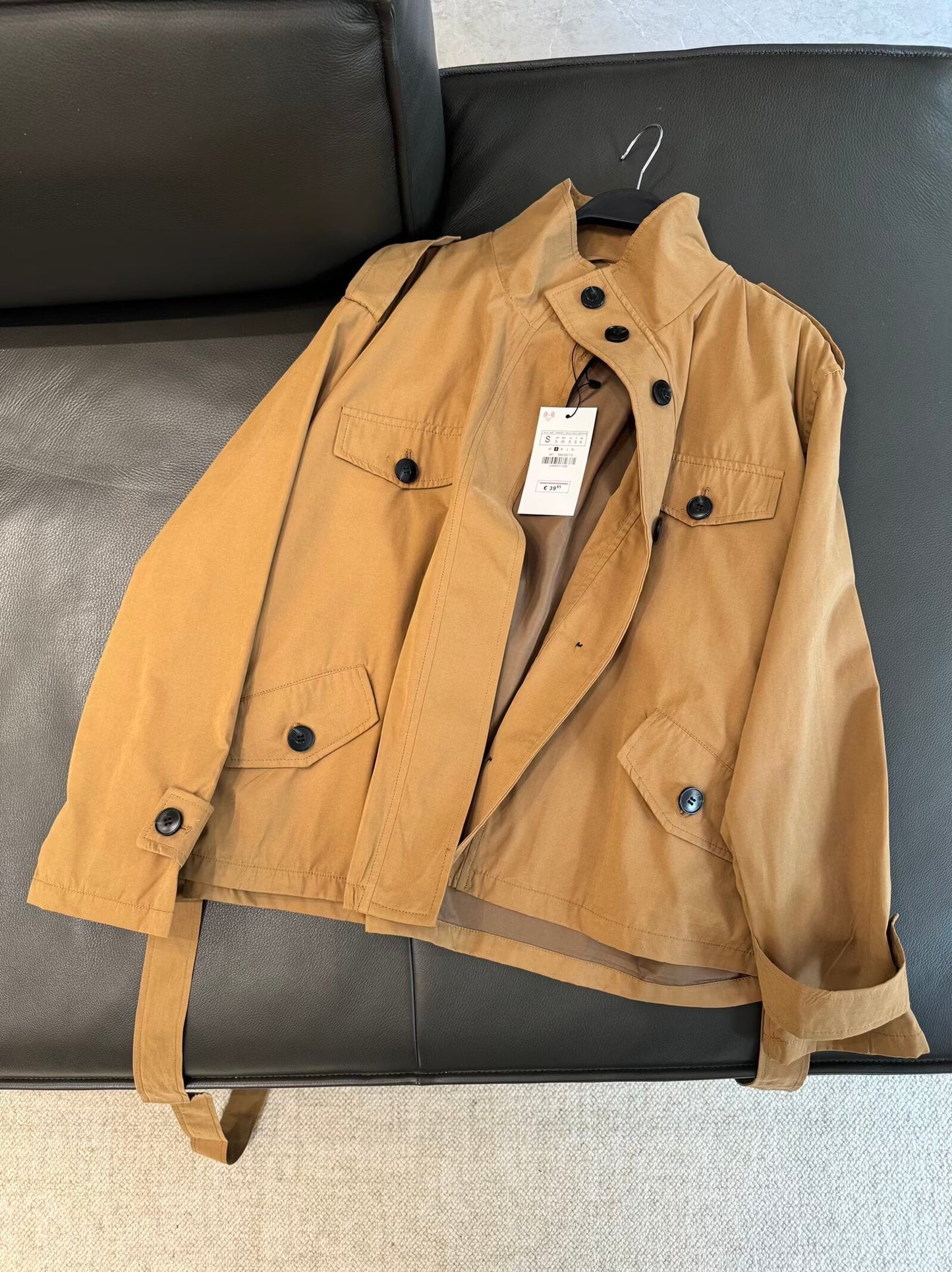 Women's new fashion with Belt short retro stand collar Windbreaker coat