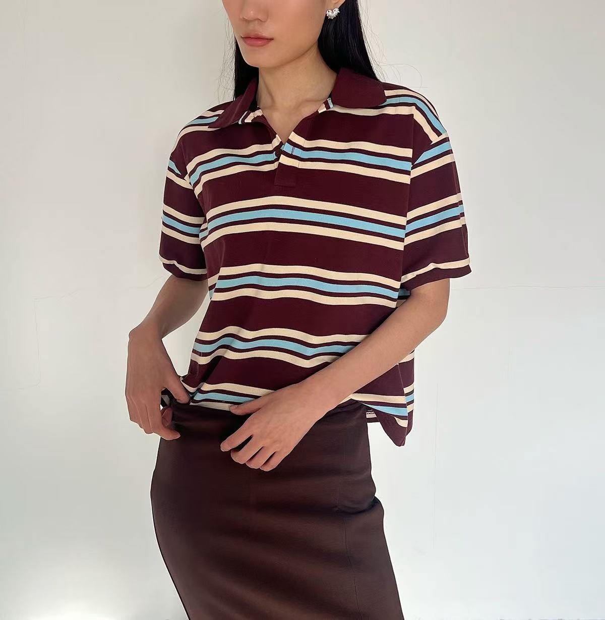Women's 2025 New Fashion Cotton Striped Shirt Short Sleeves