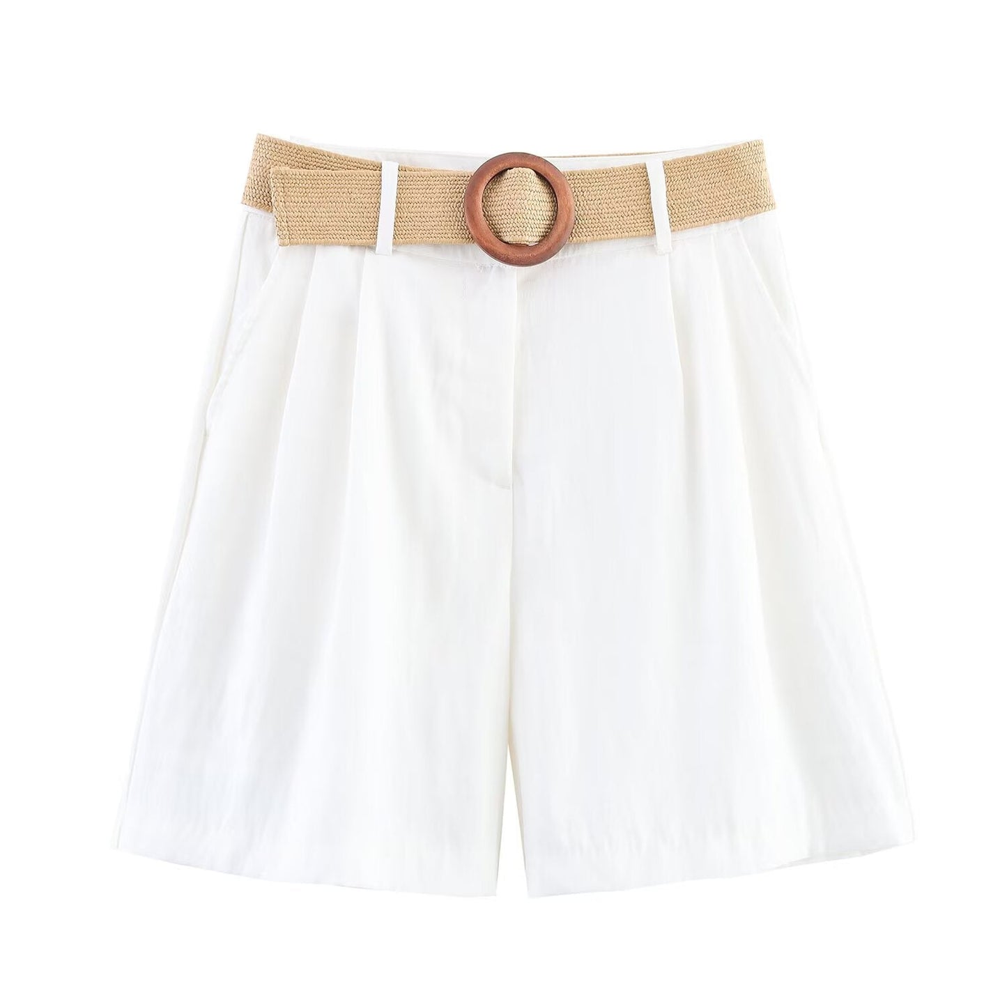 Women's' new fashion with Belt loose side pocket casual pleated shorts