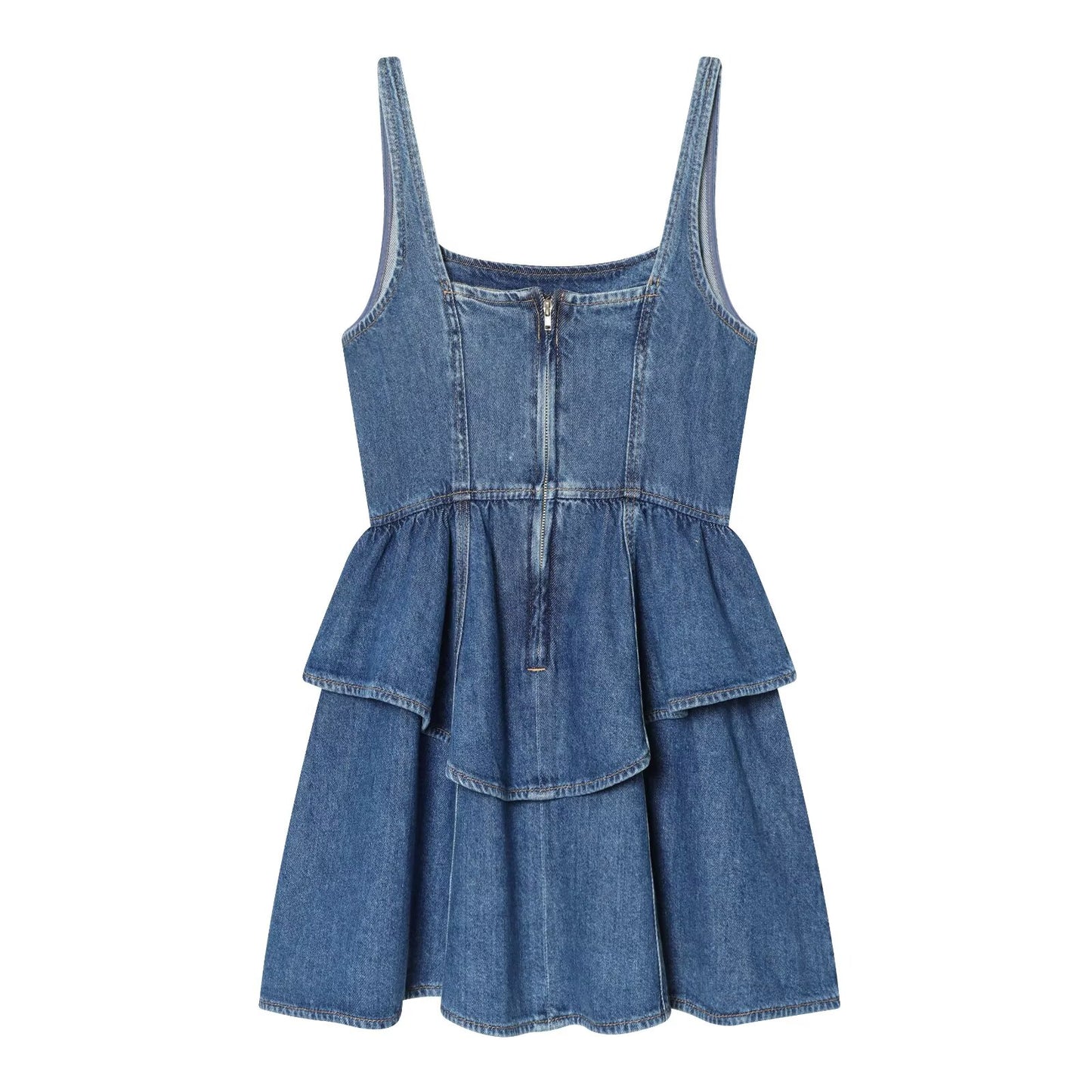 Women's layered decorative sleeveless denim mini dress