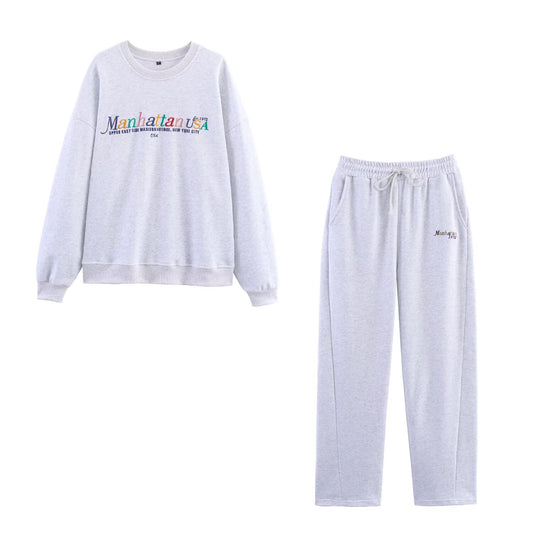 Women's new fashion loose letter embroidered O Neck Sweatshirts + Pants suit