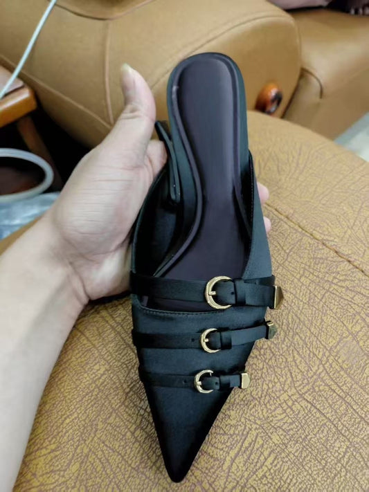 Women's New Fashion Joker Pointed Buckle Design Slippers Stiletto Sandals.