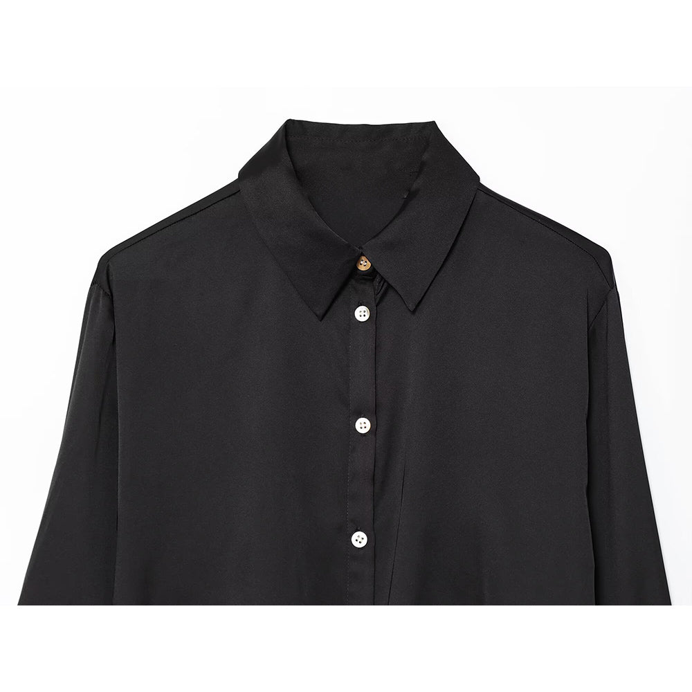 Women's new fashion knot decoration satin texture lapel shirt