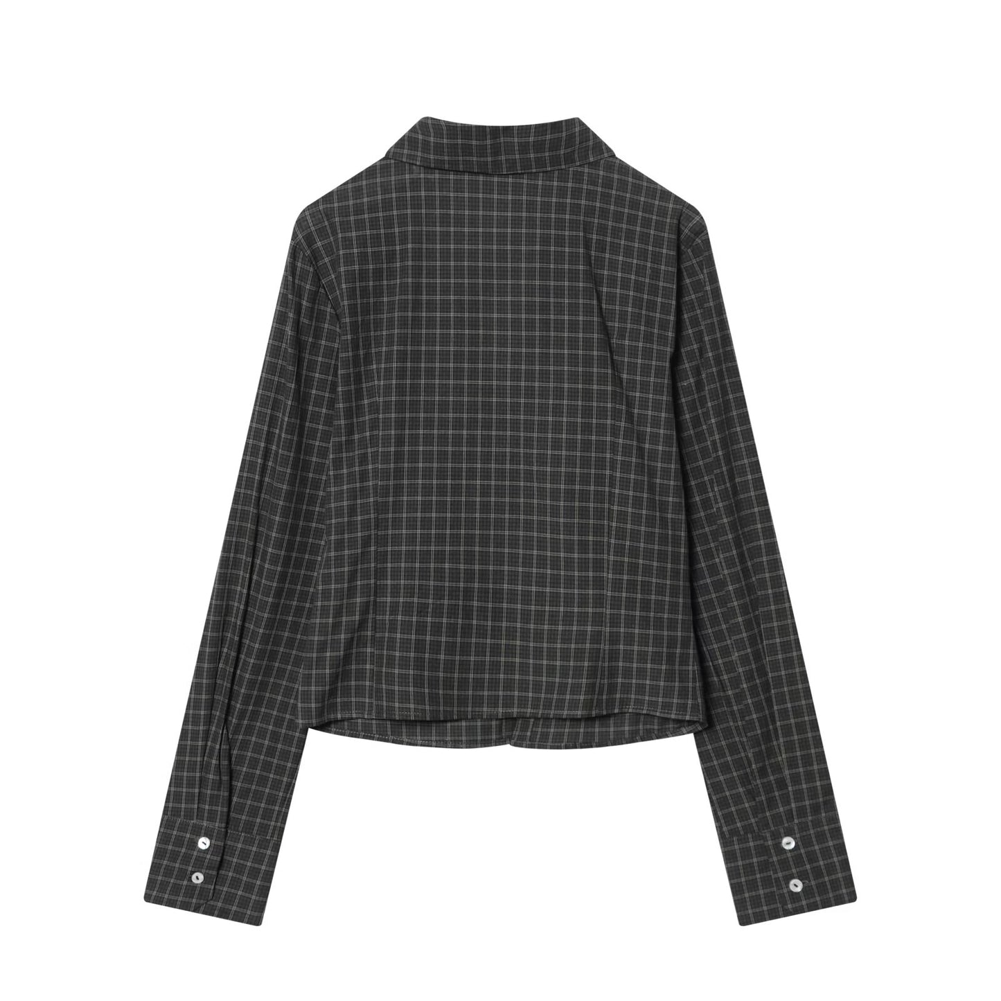 Women's pleated decorative slim plaid top