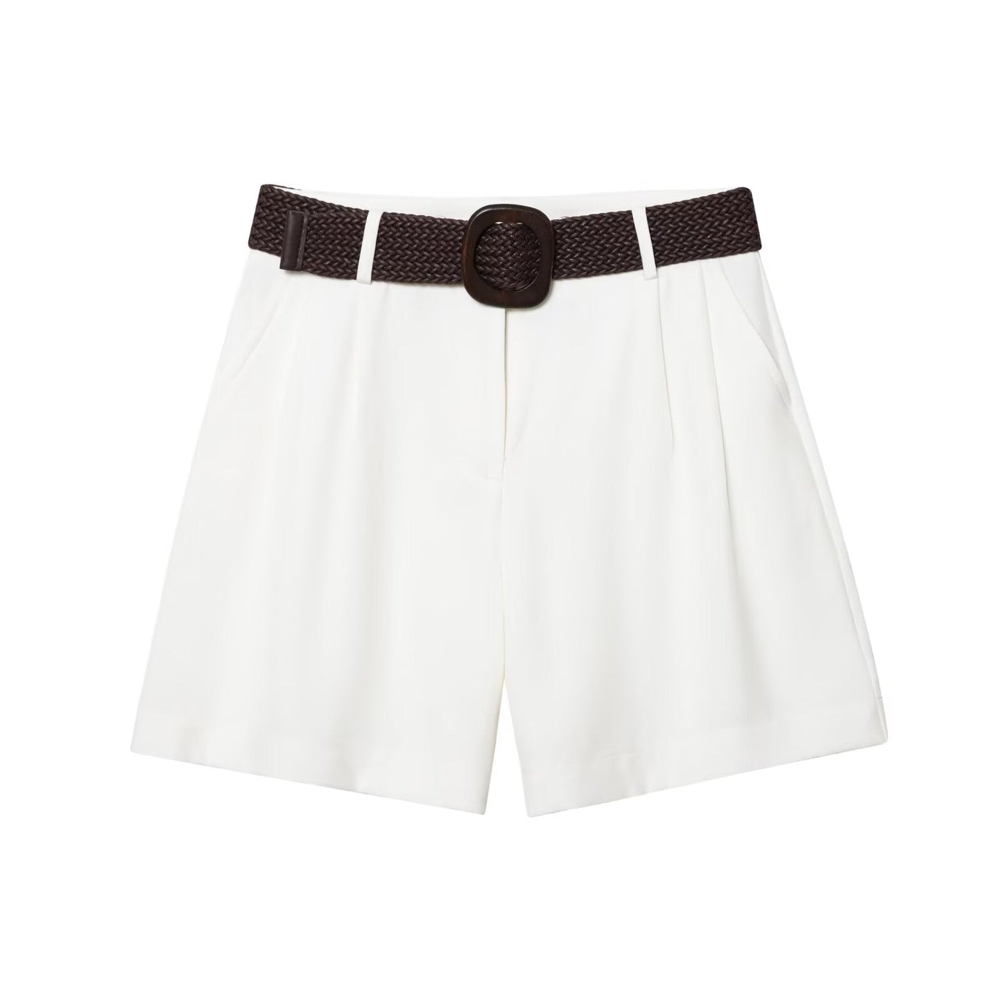 Women's new fashion with Belt casual side pocket high waist pleated shorts