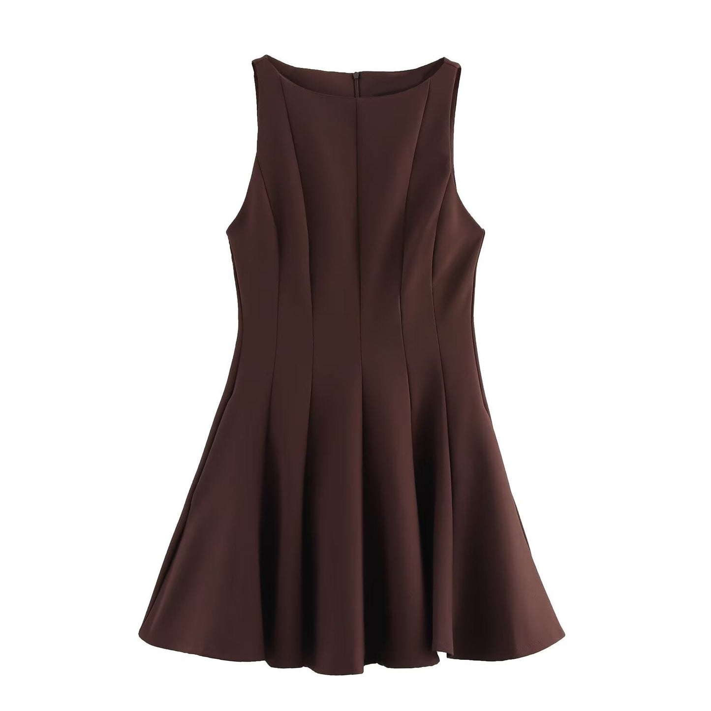 Women's new Chic Fashion slim fit versatile solid wide swing mini dress retro round neck sleeveless women's dress Mujer