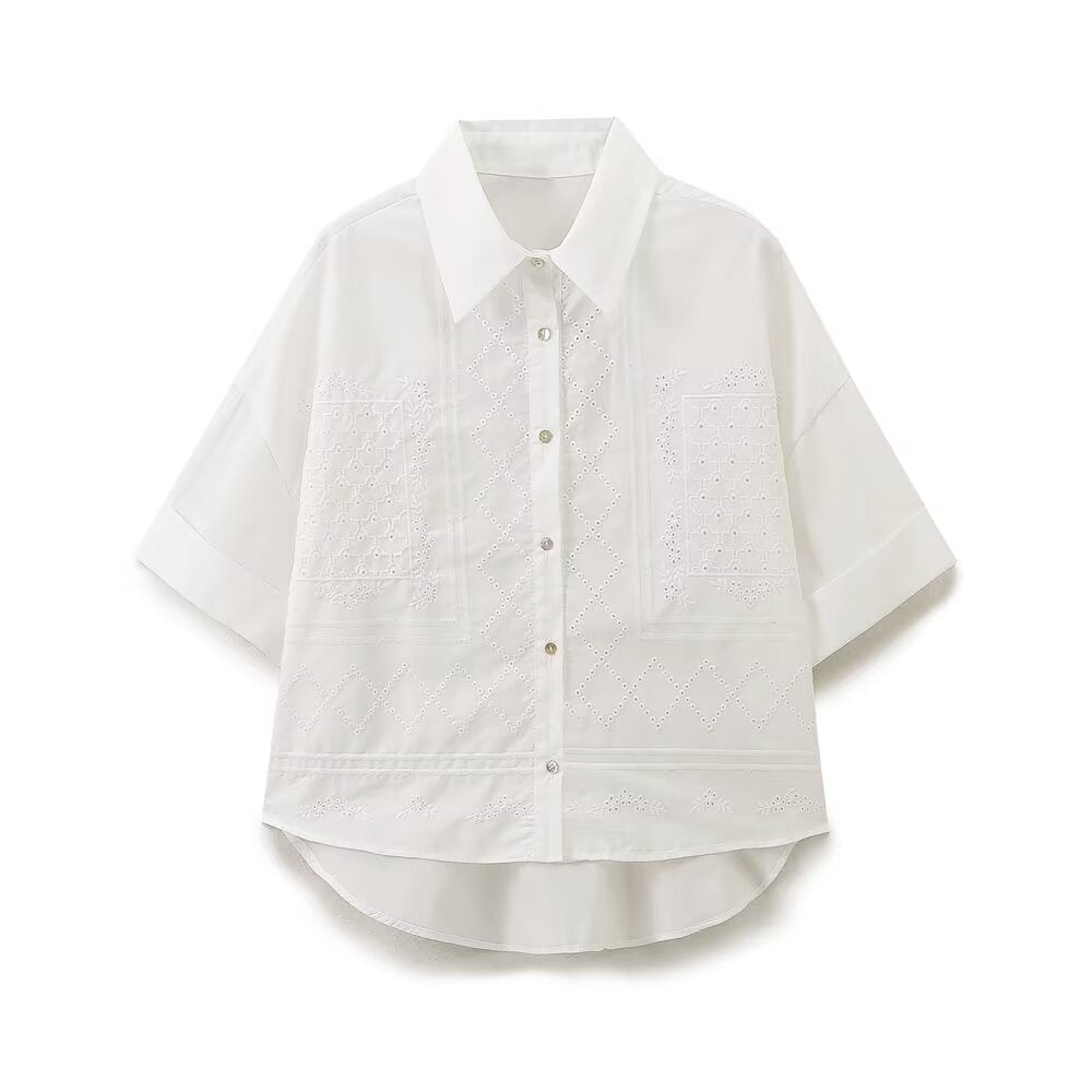 Suit women's 2 pieces 2025 fashion embroidered shirt retro women+shorts women's suit