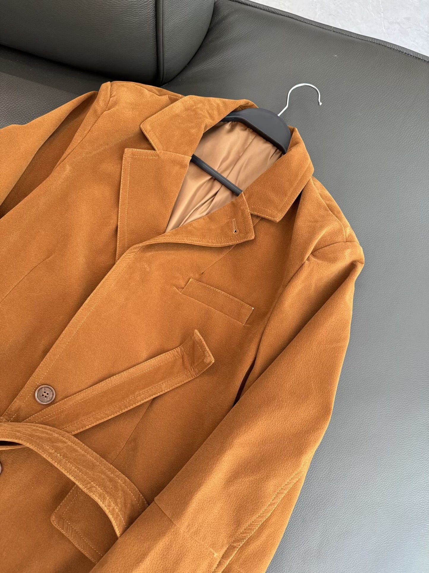 Women's 2025 new fashion with Belt loose suede suit jacket