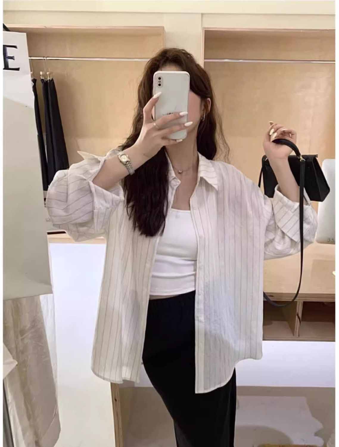 Women's New Fashion Joker Embroidered Cotton Striped Sunscreen Shirt