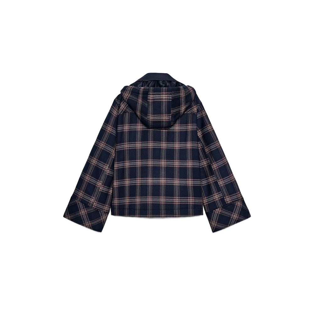 Women's loose checkered hooded cotton jacket Coat