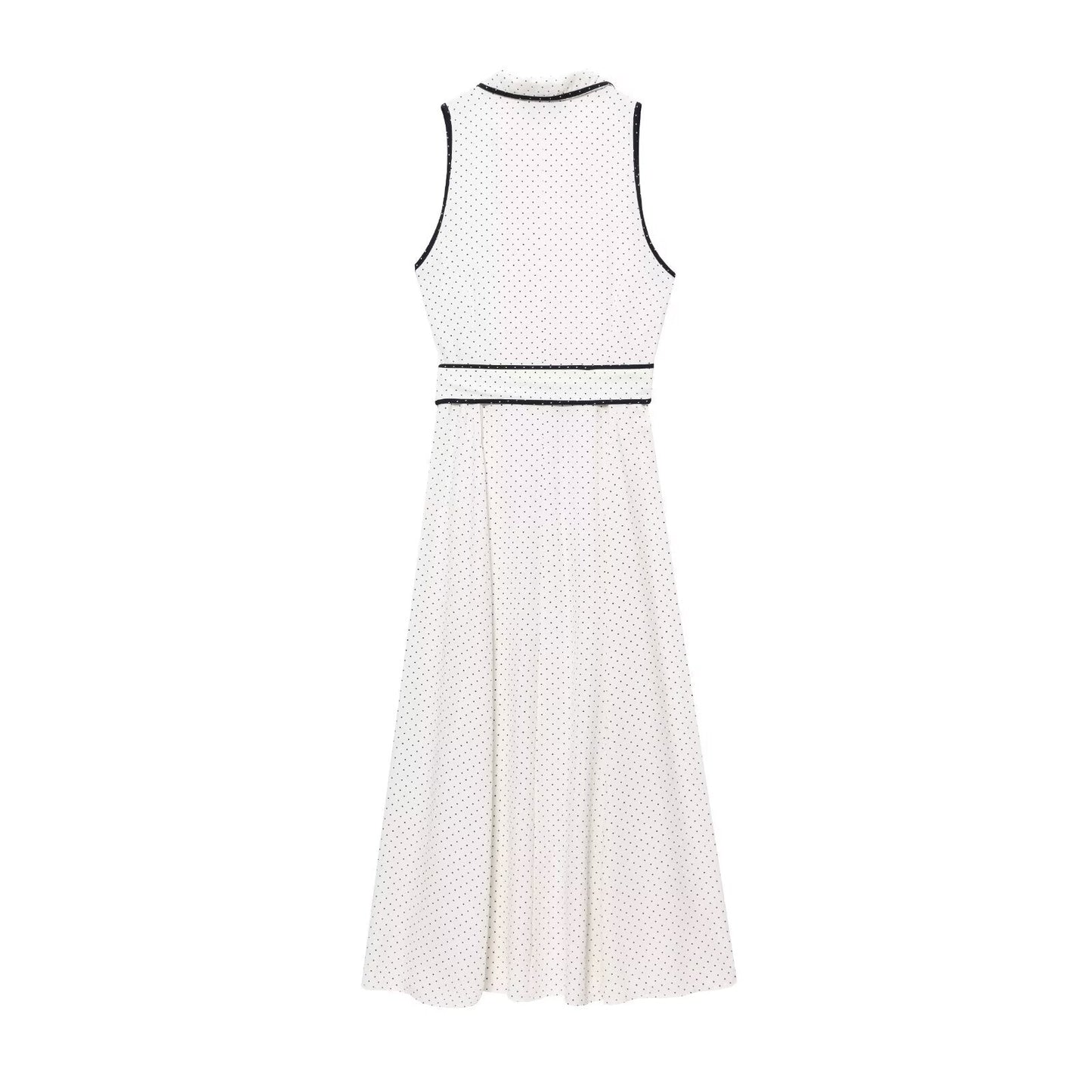 Women's chic fashion with Belt polka dot printed shirt style MIDI dress